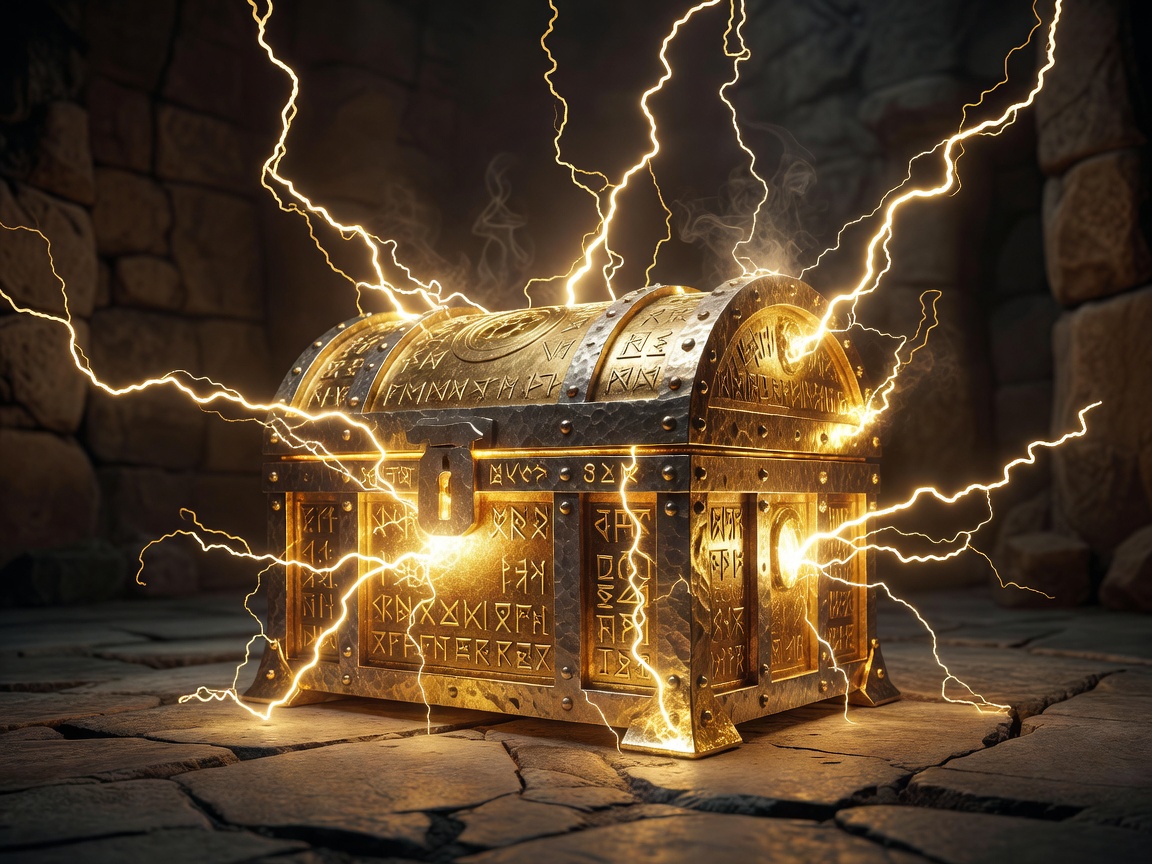 Golden lightning reward chest glowing with electric energy