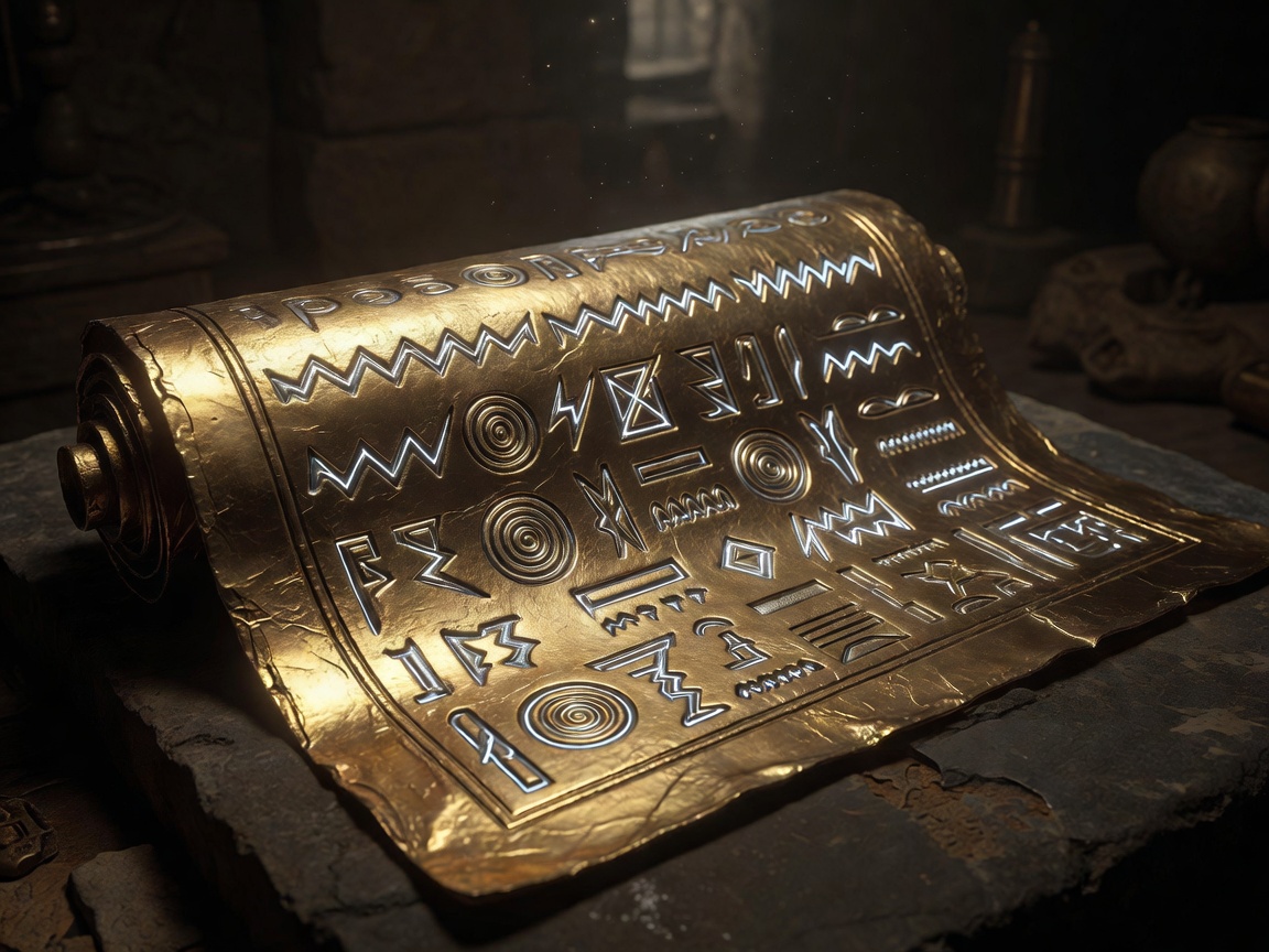 Golden scroll decorated with ancient electric symbols